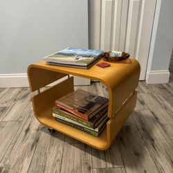 Vintage Antique Mid Century Modern Wood Rolling End Table 