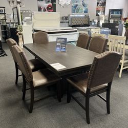 7PC Brown Dining Table Set 