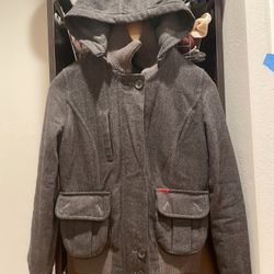 Wool blended women parka jacket coat outwear size M grey winter top