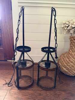 Kichler Barrington 1 - Light Distressed Black and Wood Tone Rustic Seeded glass Cylinder Small Hanging Pendant Lights