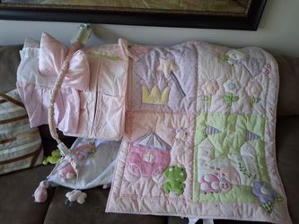 Pink Pastel Princess Frog 5 Piece Nursery Crib Bedding Mobile Set