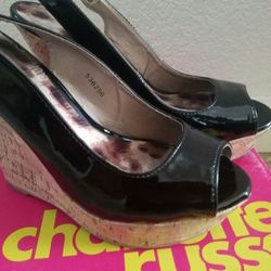 Charlotte Russe Black cork wedge