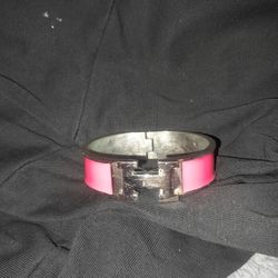 HERMES CLIC H BRACLET PINK AND SILVER 