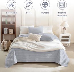 Sanracie Oversized King Quilt 128x120 Cotton Coverlet 3PC Blue #3018P UP2