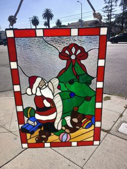 Kirkland Christmas Tree Santa Stained Glass Panel