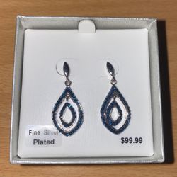 Fine Silver Plated Navy Blue Teardrop Earrings