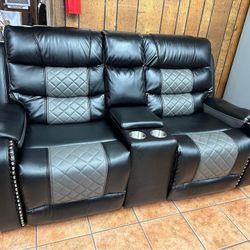 New Design Black  Leather Modular Sofa Set 