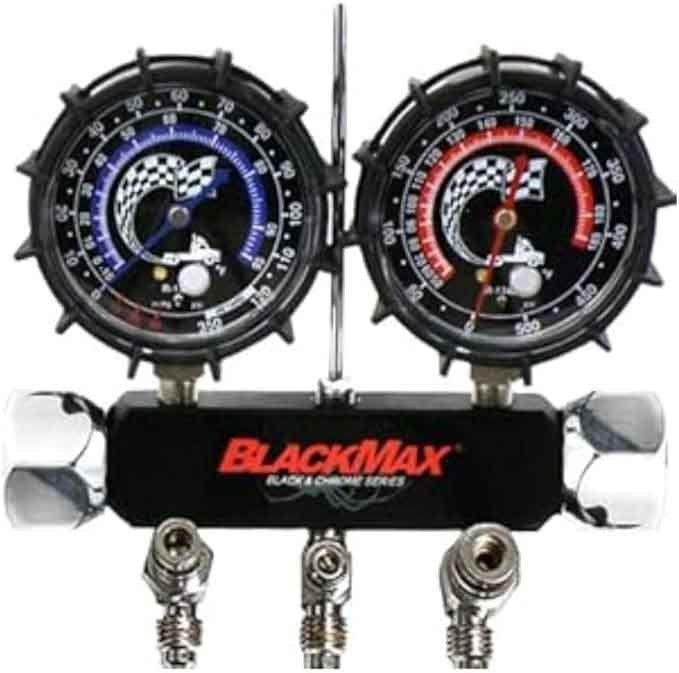 USA PRO HVAC Manifold AC Refrigerant Gauge CPS BlackMax MBH4P5EZ 2V Manifold R-134A, 22, 404A, 410A Gauges & 5’ Premium BV Hoses for HVAC/Auto AC