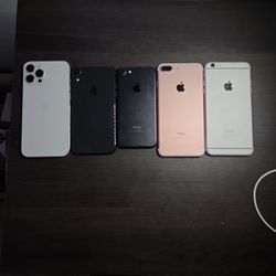 Lot of 5 iPhones - iPhone 12 Pro Max, XR, 7+, 7, and 6s+ (All Turn On) 