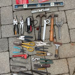 Hand Tools Hammers Pliers Level Metal Tin Snips Punches Etc 25 plus tools 
