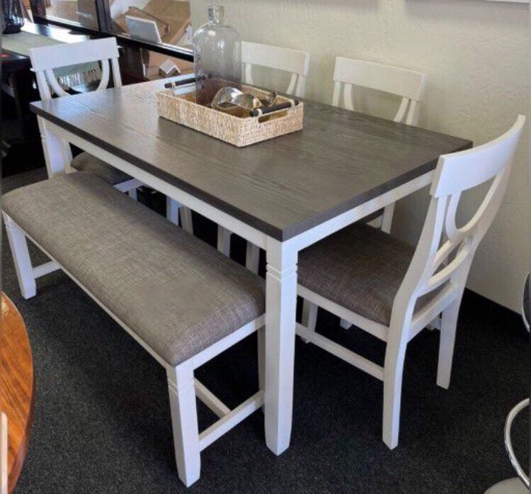 6 pc Dining Table Set ( Table + 4 Chairs + Bench )