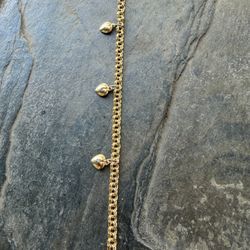 14K Gold Heart Charm Bracelet 7.25 Inches Long 100% Real Gold 