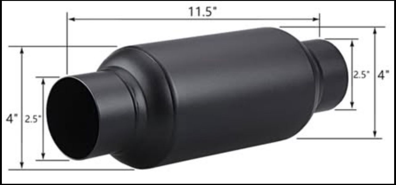 Resonator 2.5in. Inlet & 2.5in. Outlet, 11.5in. Overall Length, Black Powder Coated (1 pc.)