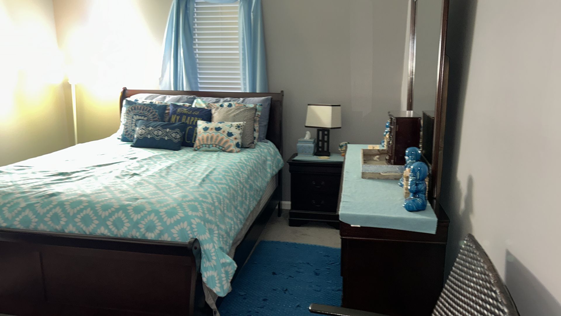 Three piece bedroom set including mattress with lamp