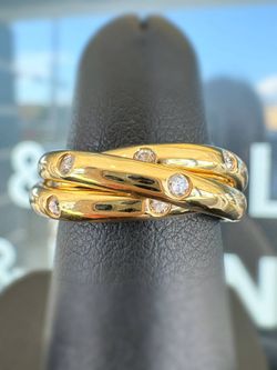 18k solid yellow gold 0.55CTW Natural Diamond Three-ring Trinity style wedding band sz 6