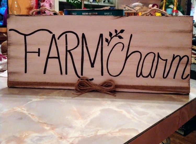 Cute Rustic "Farm Charm" Sign, 17"1/2X7"1/2
