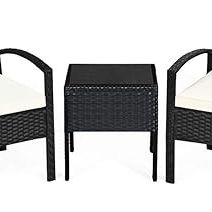 COSTWAY 3PC Patio Rattan Furniture Set Conversation Sofa Cushioned Coffee Table