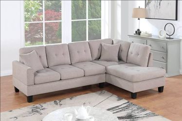 Beige Fabric Sectional Sofa with Chaise