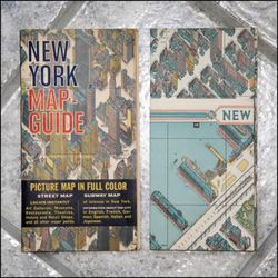 Vintage HERMANN BOLLMANN New York City BIRD’S EYE MAP & GUIDE, c.1963 UNOPENED