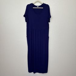 J. Jill Blue Short Sleeves Stretchy Jersey Knit Maxi Dress