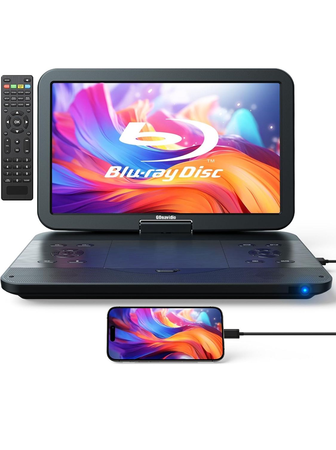 17.6" Portable Blu Ray DVD Player with 15.4" Screen, HDMI Input/Output, Sync Screen, 5 Hours Playing Time, 1080P MP4 MKV Video, Surround Audio, USB SD
