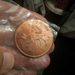 One Ounce Pure Copper Unicorn And Eagle Round Coin