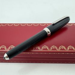 LOUIS CARTIER BLACK COMPOSITE GODRON PLATINUM ROLLERBALL PEN NEW 100% GENUINE