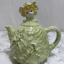 Vintage 90's Classy Cabbage Pixie Girl Hand Painted Teapot Lefton Cissy Green