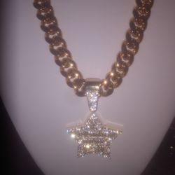 Cuban Link Chain With Five Point Star Cz Baguette Diamonds