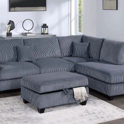 Corduroy Sectional FREE OTTOMAN