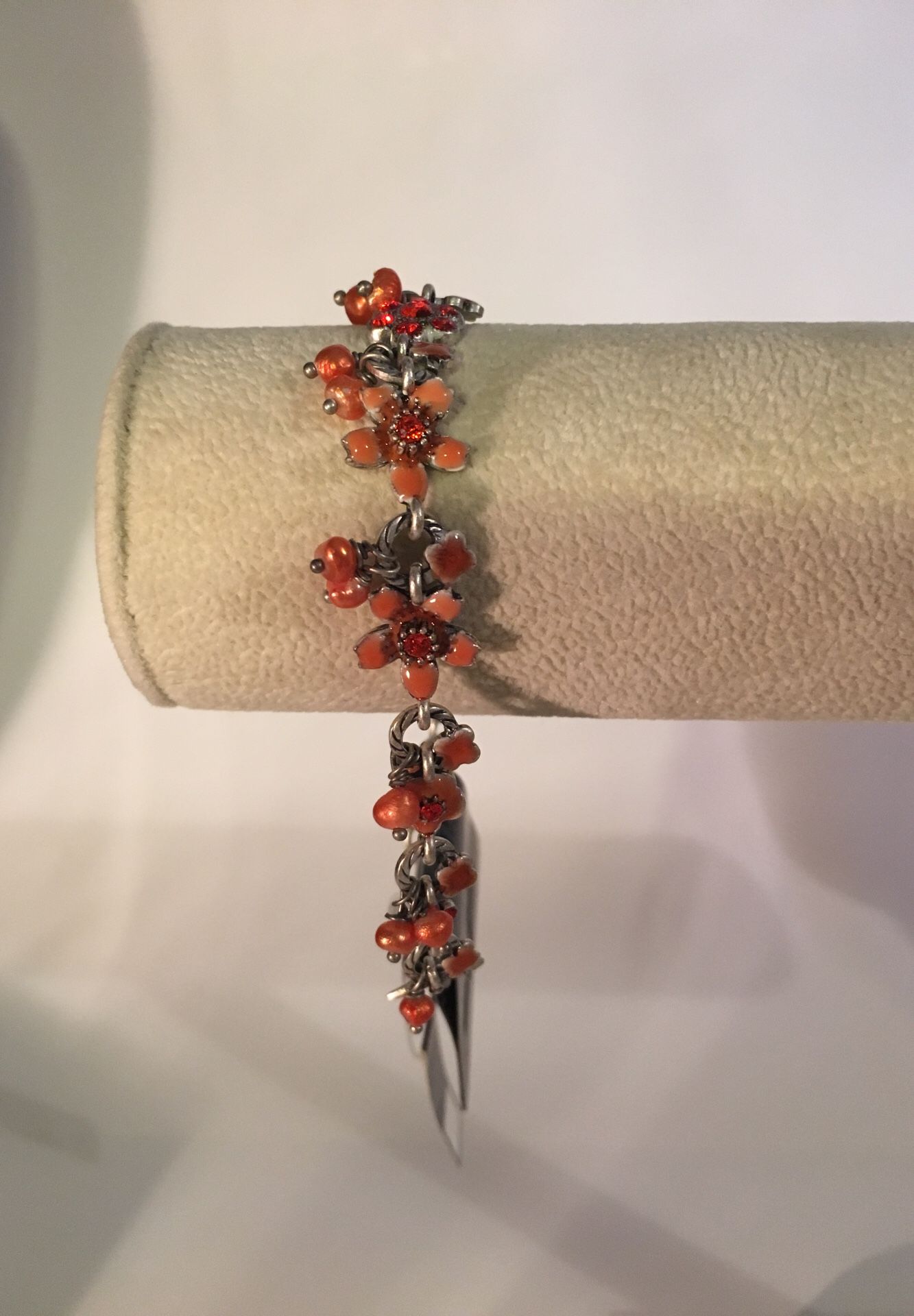 Pilgrim - Danish Design New With Tags Bracelet- Orange Enamel flowers, Rhinestones & Beads. Estate auction Purchased- Listing 100’s of Items.