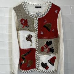 NWT Vintage Christmas Sweater Kitschy Ugly Embellished Beaded