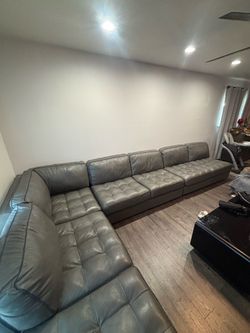 Grey leather sectional