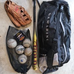 Louisville Slugger TPS Gold Slow Pitch Bat, DeMarini Bag, MacGregor Mit, Softballs
