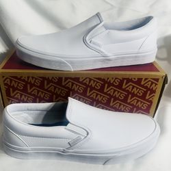 NEW VANS Classic Slip-On TrueWhite Leather Shoes Unisex Men 8.5/Women 10 Sneaker