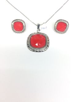 Stainless steel set of chain and earrings red