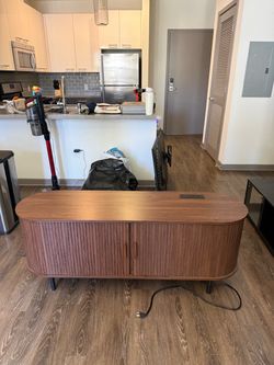 Mid-Century Modern Walnut TV Stand with Power Outlet