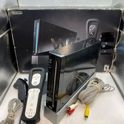 Nintendo Wii Console Black WITH BOX Plays GameCube Tested Authentic CIB BLACK