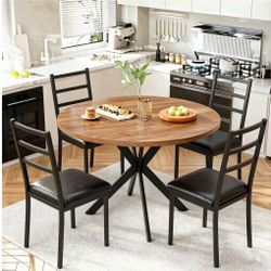 Set of 5 round Kitchen Table &Chairs Set, Dining Table with 1.18”thick Top&4 chairs
