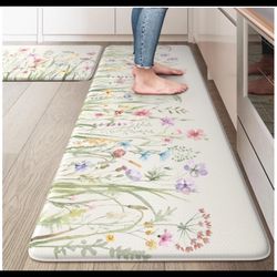 Anti Fatigue Kitchen Floor Mats, Floral Kitchen Rugs 20"x47"+20"x32" (2-Pack)