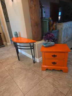 Pair of orange aide tables