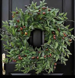 Olive Wreath 26 Inch Wreaths for Front Door with Purely Handmade Realistic Dense Olive Leaf Olive