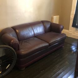 Vintage Burgundy Leather Couch Sofa
