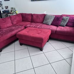 Living Room Sectional With ottoman And Decorative Pillows, Separate Recliner  Chair, Wall Art And Curtains 