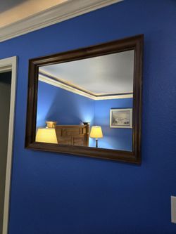 Large Polished Wood Framed Mirror