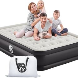 20" Queen Size Air Mattress with Built-in Pump - 2-Minute Setup, No Odd Smell, Supports 600 lbs - Perfect for Camping, Guests & Home Use - Includes St