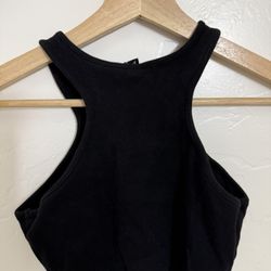 Black Ribbed Cut-Out Crop Top
