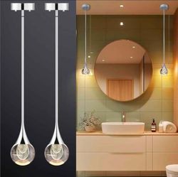 New 2-Pendant Lights Kitchen Island, Silver Crystal Globe Ceiling Hanging Light Fxitures, LED