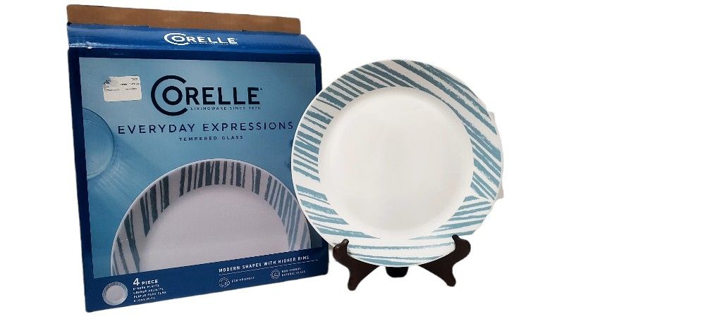 Corelle Everyday Expressions Glass Geometrica Abstract 4 Piece Dinner Plates. 10.5 Cm