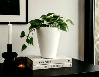 Vintage 1960's White Ceramic potter piece, Planter Made in Germany Satin White Architectural Cylinder 6.5"